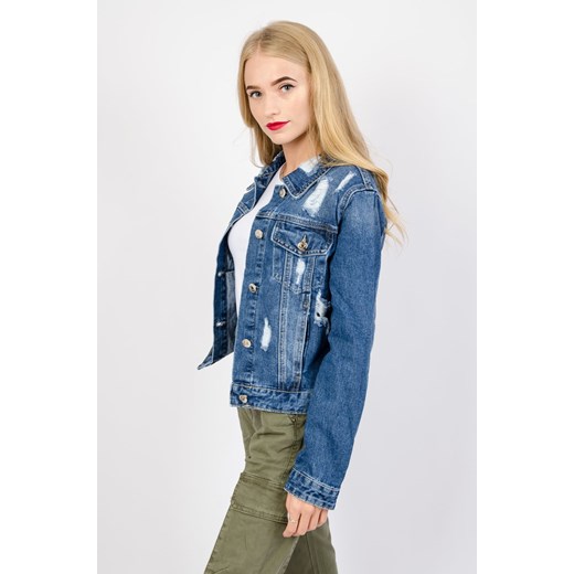 Krótka kurtka jeansowa w kolorze ciemnego jeansu ze sklepu olika.com.pl w kategorii Kurtki damskie - zdjęcie 178963408