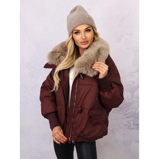 KURTKA OVERSIZE Z FUTERKIEM- BORDOWA ze sklepu olika.com.pl w kategorii Kurtki damskie - zdjęcie 178964135