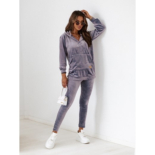 WELUROWY KOMPLET BLUZA+ LEGGINSY- SZARY ze sklepu olika.com.pl w kategorii Dresy damskie - zdjęcie 178964455