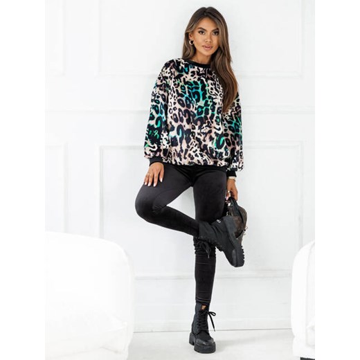KOMPLET DRESOWY LEGGINSY+ BLUZA W PANTERKĘ+ BUTELKOWO ZIELONY ze sklepu olika.com.pl w kategorii Dresy damskie - zdjęcie 178964515