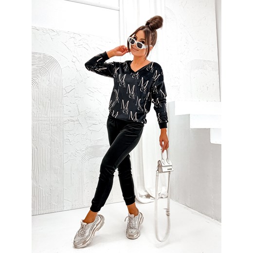 KOMPLET DRESOWY BLUZA Z NAPISAMI+ SPODNIE- CZARNY ze sklepu olika.com.pl w kategorii Dresy damskie - zdjęcie 178964576
