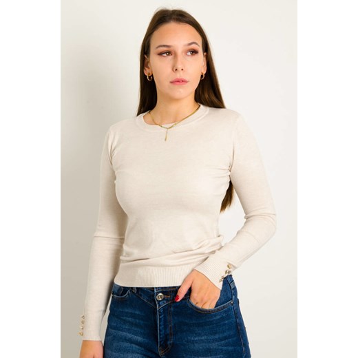 SWETER Z OZDOBNYMI GUZIKAMI- BEŻOWY ze sklepu olika.com.pl w kategorii Swetry damskie - zdjęcie 178965035