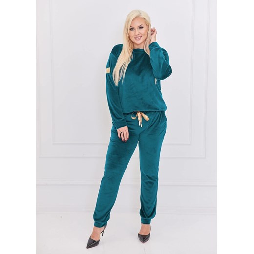 ZIELONY KOMPLET DRESOWY WELUROWY Z OZDOBNĄ NASZYWKĄ- PLUS SIZE Olika XXL olika.com.pl