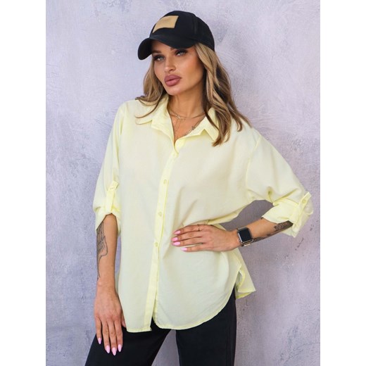 KOSZULA OVERSIZE W PASKI- ŻÓŁTA ze sklepu olika.com.pl w kategorii Koszule damskie - zdjęcie 178965319
