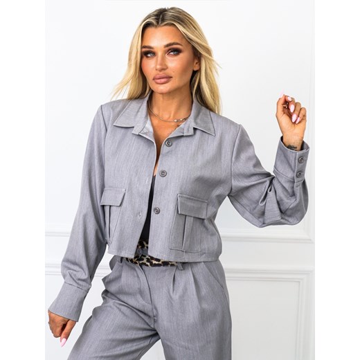 KRÓTKA MARYNARKA Z KIESZENIAMI- SZARA ze sklepu olika.com.pl w kategorii Marynarki damskie - zdjęcie 178965506