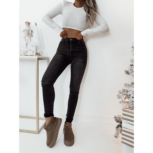 SPODNIE JEANSOWE SKINNY Z WYSOKIM STANEM- GRAFITOWE ze sklepu olika.com.pl w kategorii Jeansy damskie - zdjęcie 178965516