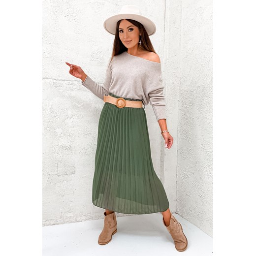 SPÓDNICA MIDI PLISOWANA Z PASKIEM- ZIELONA ze sklepu olika.com.pl w kategorii Spódnice - zdjęcie 178965526