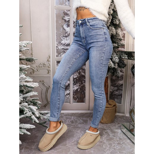 SPODNIE JEANSOWE SKINNY Z WYSOKIM STANEM- NIEBIESKIE ze sklepu olika.com.pl w kategorii Jeansy damskie - zdjęcie 178965698