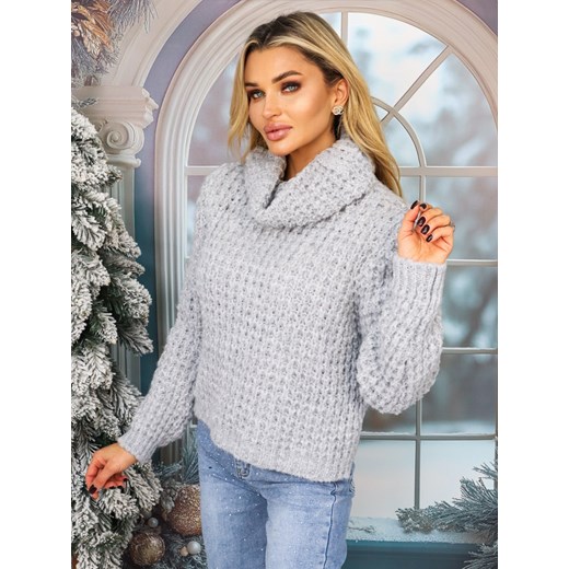 PLECIONY SWETER Z GOLFEM- SZARY ze sklepu olika.com.pl w kategorii Swetry damskie - zdjęcie 178966496