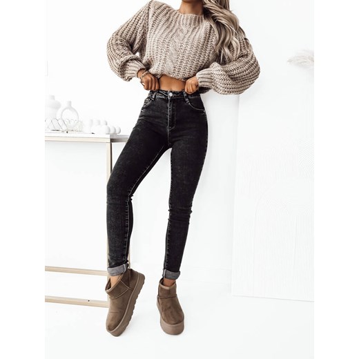 SPODNIE JEANSOWE SKINNY Z WYSOKIM STANEM- CZARNE ze sklepu olika.com.pl w kategorii Jeansy damskie - zdjęcie 178966817