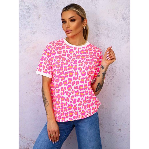 T-SHIRT W KOLOROWE CĘTKI- JASNY RÓŻ ze sklepu olika.com.pl w kategorii Bluzki damskie - zdjęcie 178966846
