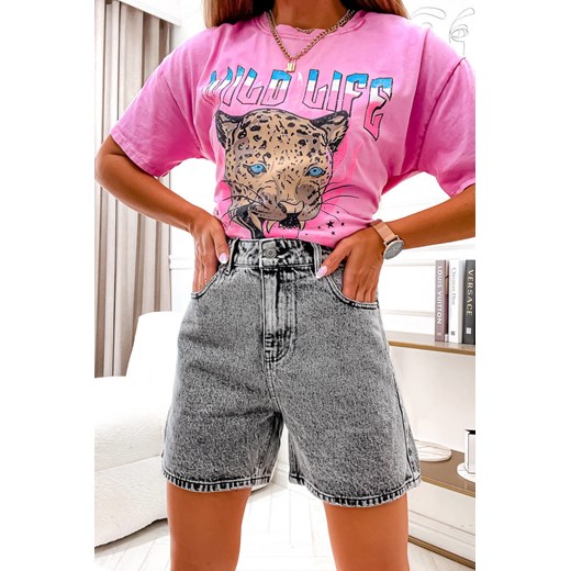 SZORTY JEANSOWE MOM FIT Z WYSOKIM STANEM- SZARE ze sklepu olika.com.pl w kategorii Szorty - zdjęcie 178967226