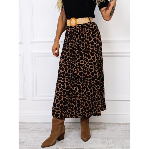 SPÓDNICA ONE SIZE W DUŻE CZARNE CENTKI + PASEK- BRĄZOWA ze sklepu olika.com.pl w kategorii Spódnice - zdjęcie 178967429