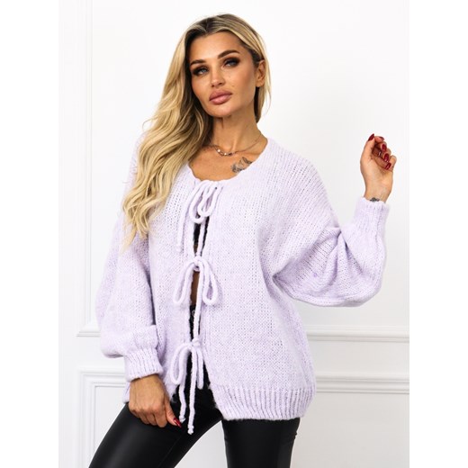 SWETER OVERSIZE Z WIĄZANIEM - FIOLETOWY ze sklepu olika.com.pl w kategorii Swetry damskie - zdjęcie 178967527