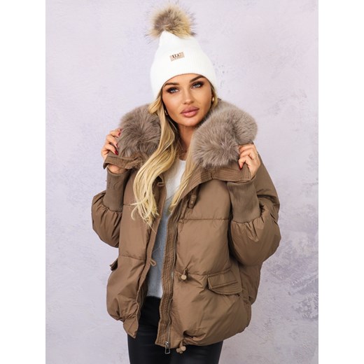 KURTKA OVERSIZE Z FUTERKIEM- BRĄZOWA ze sklepu olika.com.pl w kategorii Kurtki damskie - zdjęcie 178967775