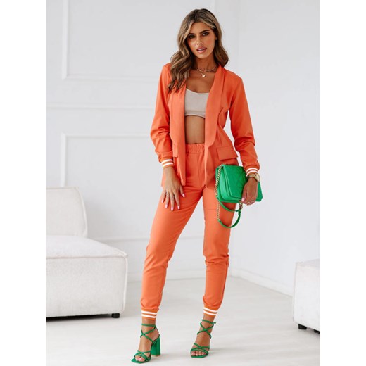 KOMPLET SPODNIE+ MARYNARKA ZE ŚCIĄGACZAMI- POMARAŃCZOWY ze sklepu olika.com.pl w kategorii Komplety i garnitury damskie - zdjęcie 178967799