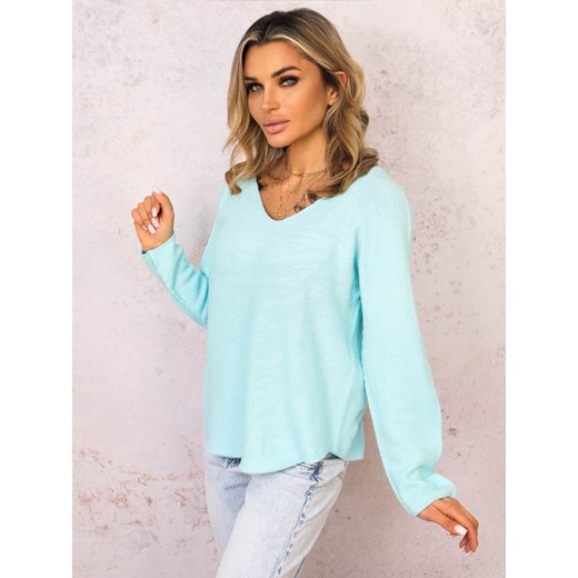 SWETER OVERSIZE Z DEKOLTEM W SEREK- TURKUSOWY ze sklepu olika.com.pl w kategorii Swetry damskie - zdjęcie 178968045