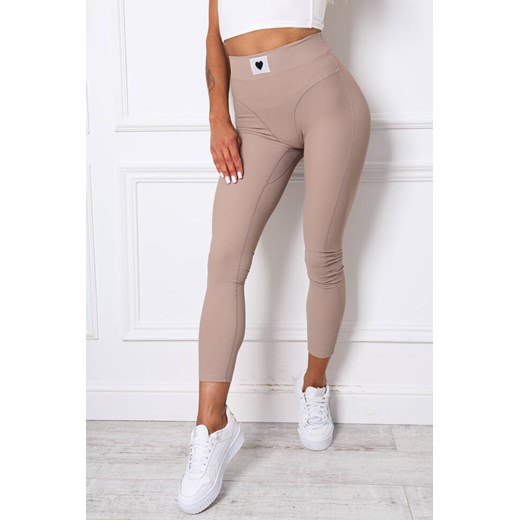 LEGGINSY Z OZDOBNYMI PRZESZYCIAMI I APLIKACJĄ W PASIE- BEŻOWE ze sklepu olika.com.pl w kategorii Spodnie damskie - zdjęcie 178968355