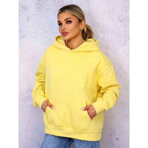 BLUZA OVERSIZE Z EMOTKAMI I NAPISEM- ŻÓŁTA ze sklepu olika.com.pl w kategorii Bluzy damskie - zdjęcie 178968929