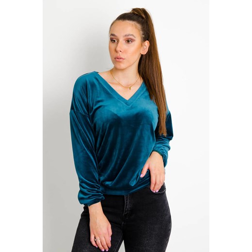 ZIELONA WELUROWA BLUZA W SEREK ze sklepu olika.com.pl w kategorii Bluzki damskie - zdjęcie 178969089