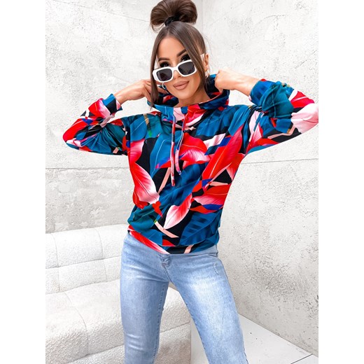 WZORZYSTA BLUZA Z KAPTUREM- CHABROWA ze sklepu olika.com.pl w kategorii Bluzy damskie - zdjęcie 178969267