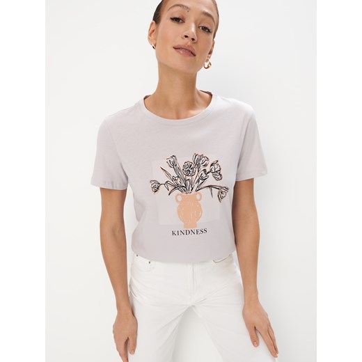 Mohito - Bawełniany t-shirt - pastelowy różowy ze sklepu Mohito w kategorii Bluzki damskie - zdjęcie 178974997