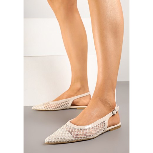 Beżowe Siateczkowe Sandały Slingback na Płaskiej Podeszwie Reolanta ze sklepu renee.pl w kategorii Balerinki - zdjęcie 178975266