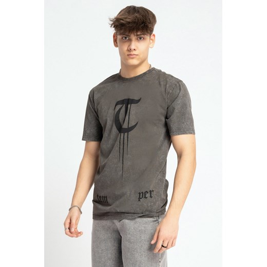 Brązowy t-shirt z efektem sprania z autorską grafiką z przodu, kolor - brązowy, rozmiar - 170 ze sklepu REPORTER w kategorii T-shirty chłopięce - zdjęcie 178979159