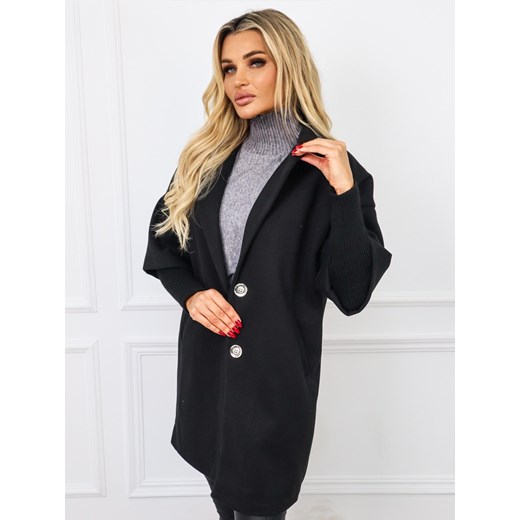 PŁASZCZ OVERSIZE Z DZIANINOWYMI RĘKAWAMI- CZARNY Olika uniwersalny olika.com.pl