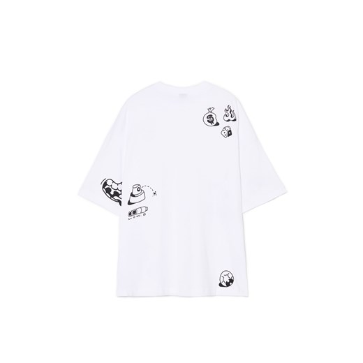 Cropp - Biały T-shirt z nieregularnymi nadrukami - biały Cropp M Cropp