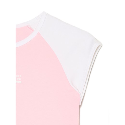 Cropp - Różowa koszulka z białymi rękawami - różowy Cropp S Cropp