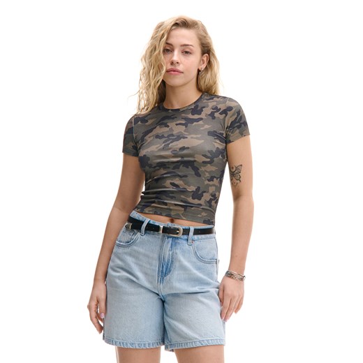 Cropp - T-shirt moro z wiskozą - wielobarwny ze sklepu Cropp w kategorii Bluzki damskie - zdjęcie 178979319