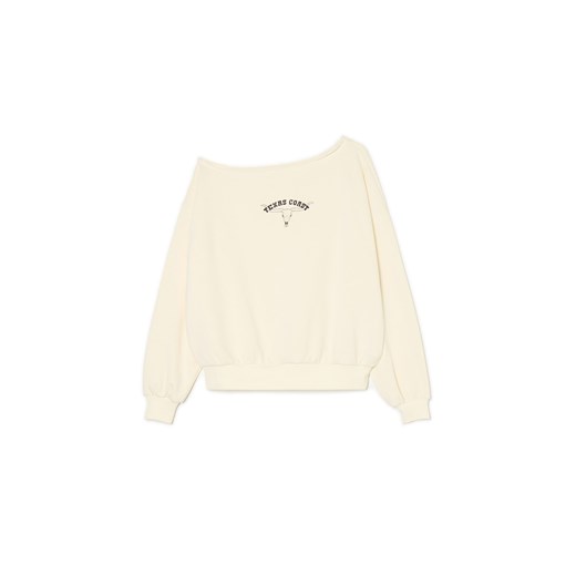 Cropp - Beżowa bluza z asymetrycznym dekoltem - kremowy Cropp M Cropp