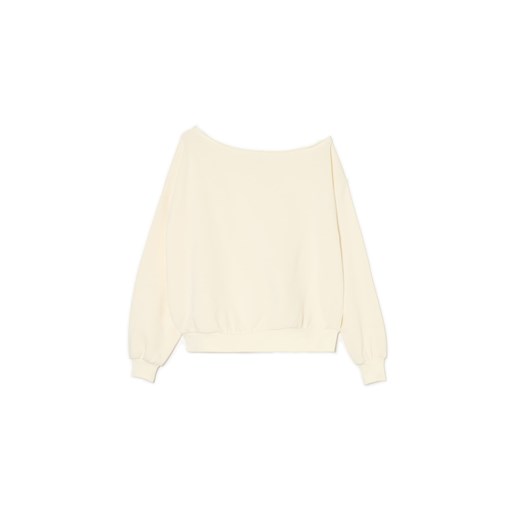 Cropp - Beżowa bluza z asymetrycznym dekoltem - kremowy Cropp M Cropp