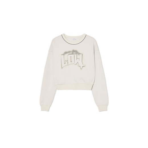 Cropp - Beżowa bluza z napisem - beżowy Cropp S Cropp