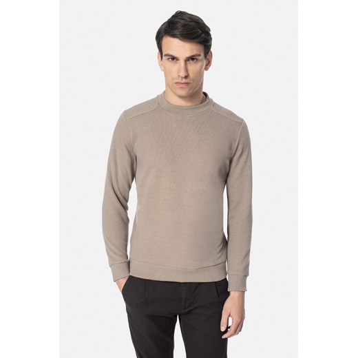 BLUZA PORTONE Z OKRĄGŁYM DEKOLTEM BEŻOWA Z BAWEŁNĄ ze sklepu Recman w kategorii Bluzy męskie - zdjęcie 178979526