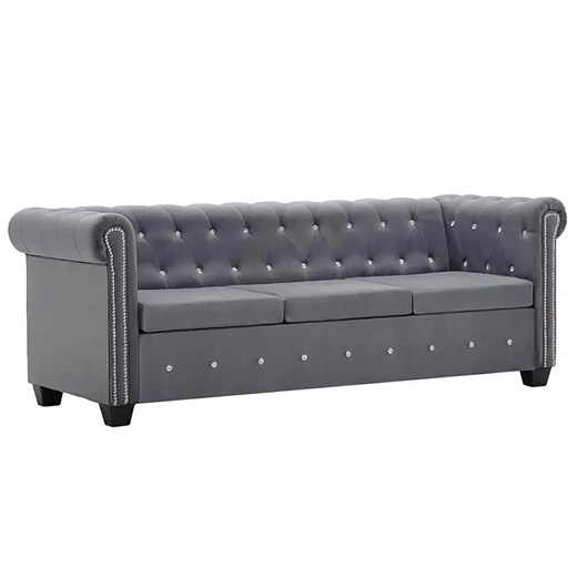 Aksamitna sofa w stylu Chesterfield Xavier 3Q - szara ze sklepu Edinos.pl w kategorii Sofy i kanapy - zdjęcie 178980595