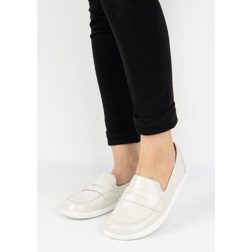 BAREFOOT Eleganckie Damskie minimalistyczne mokasyny skórzane 1280 ecru ze sklepu butyolivier w kategorii Półbuty damskie - zdjęcie 178980685