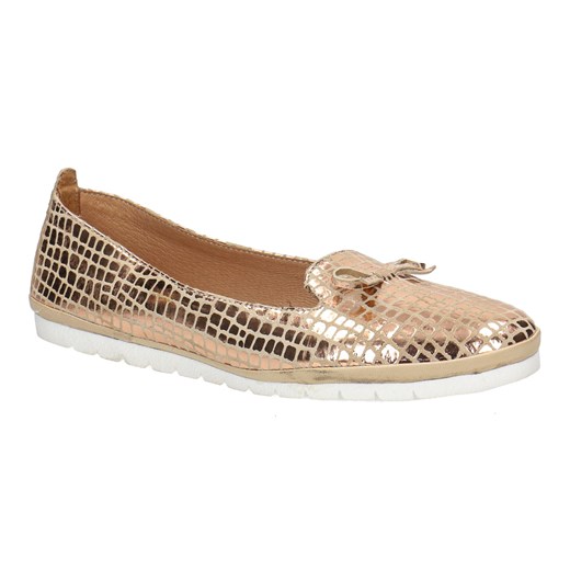Skórzana balerina damska z kokardką Pollonus miedz rosa croco  5-1336-006 ze sklepu butyolivier w kategorii Balerinki - zdjęcie 178980969