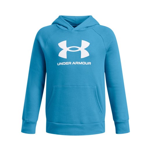 Chłopięca bluza dresowa nierozpinana z kapturem Under Armour UA Rival Fleece BL Hoodie - niebieska ze sklepu Sportstylestory.com w kategorii Bluzy chłopięce - zdjęcie 178981186