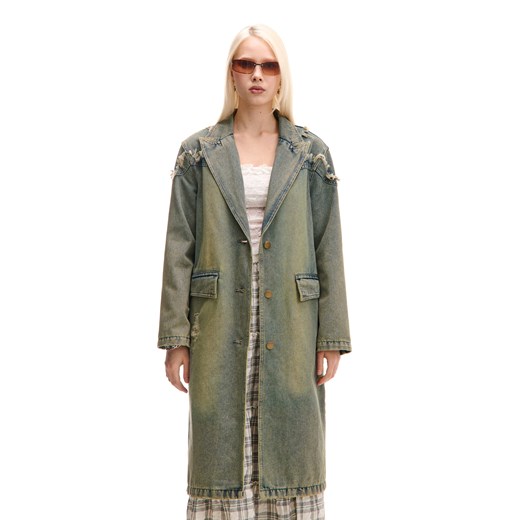 Cropp - Jeansowy płaszcz w stylu vintage - niebieski ze sklepu Cropp w kategorii Płaszcze damskie - zdjęcie 178988616