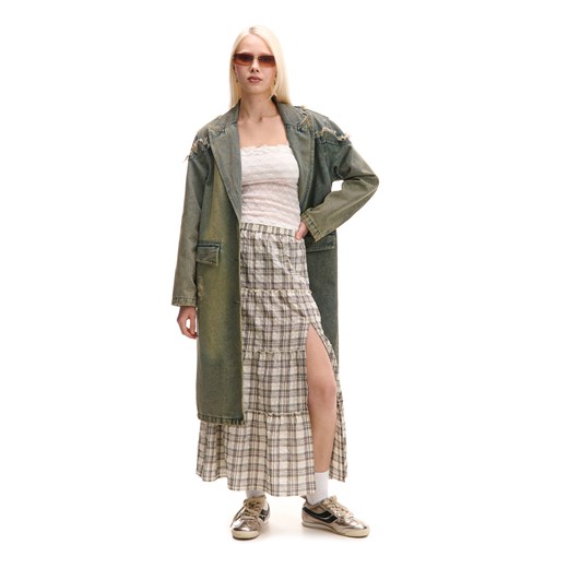 Cropp - Jeansowy płaszcz w stylu vintage - niebieski Cropp XS Cropp
