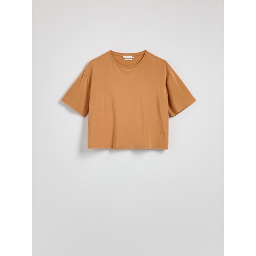 Reserved - Krótki t-shirt z modalem - musztardowy Reserved L Reserved