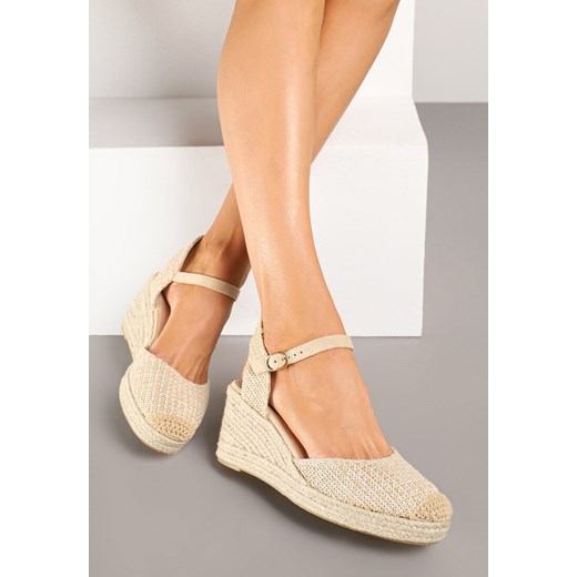 Ciemnobeżowe Sandały Typu Espadryle na Koturnie z Plecionki Renaelle ze sklepu renee.pl w kategorii Espadryle damskie - zdjęcie 178990108