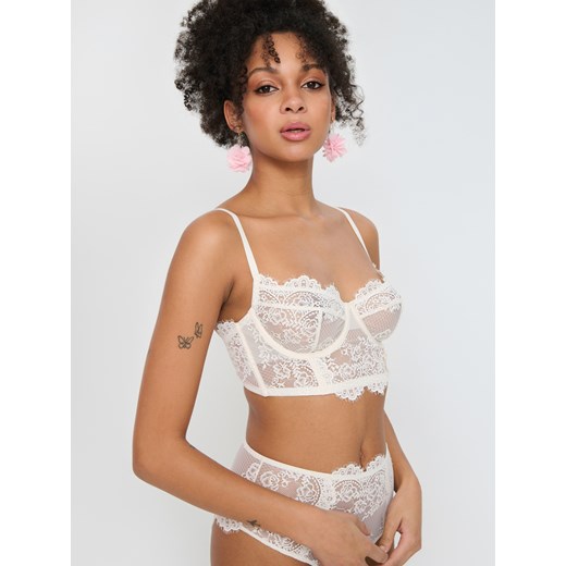 Sinsay - Biustonosz koronkowy - kremowy Sinsay 75D Sinsay