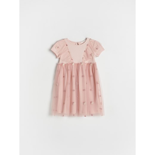 Reserved - Sukienka z tiulowym dołem - pastelowy róż Reserved 98 (2-3 lata) Reserved