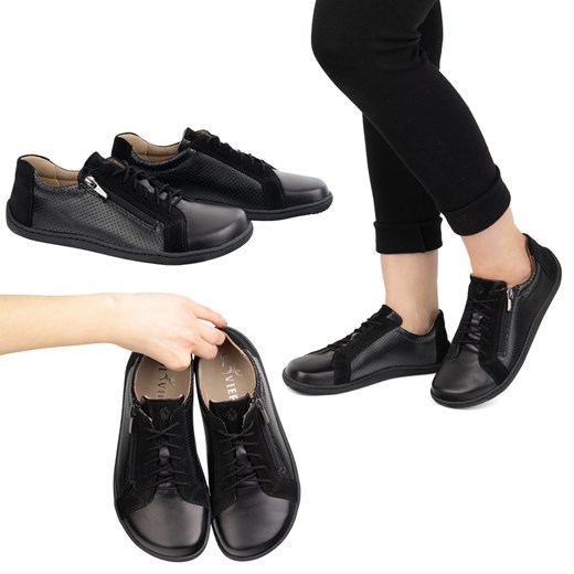 Damskie minimalistyczne buty skórzane barefoot model perforowane 1243 czarne ze sklepu butyolivier w kategorii Półbuty damskie - zdjęcie 178994036