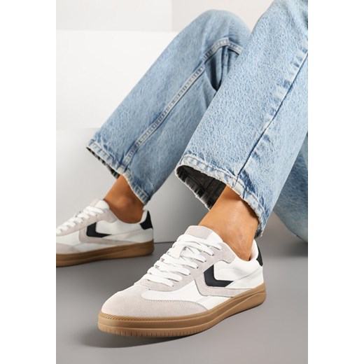 Beżowe Sneakersy Skórzane w Stylu Tenisówek z Geometrycznym Motywem Erisane ze sklepu renee.pl w kategorii Buty sportowe damskie - zdjęcie 178999329