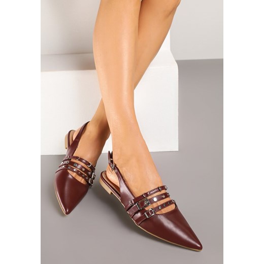 Bordowe Sandały Slingback ze Szpiczastym Noskiem Zdobione Paskami z Klamerkami Voseira ze sklepu renee.pl w kategorii Balerinki - zdjęcie 178999365