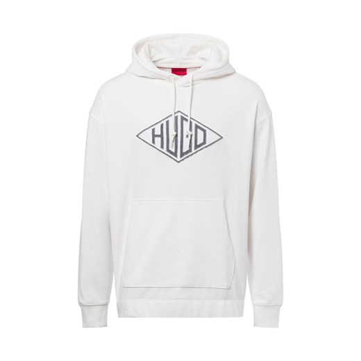 HUGO Męski sweter z kapturem - Dacorolo Mężczyźni Bawełna biały jednolity ze sklepu vangraaf w kategorii Bluzy męskie - zdjęcie 178999485
